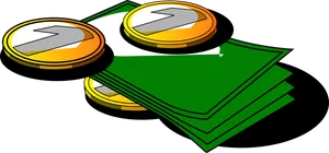 Pile of cash notes and coins