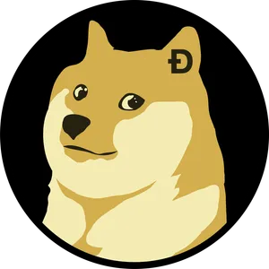 Black coin badge with the Doge face