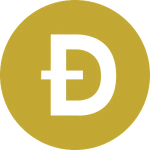 Flat gold Dogecoin coin with the Doge logo