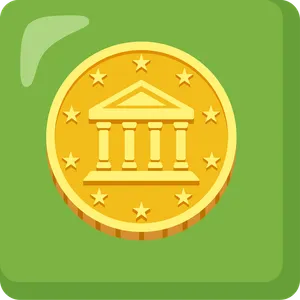 Gold coin tile with a bank building, standing for regulated German crypto platforms